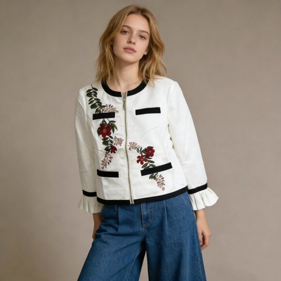 NWOT Ted Baker London Ruffle Cuff Embroidered Jacket Size 1 $395